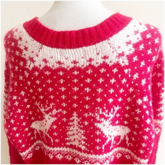 Old Navy NWT Women's Alpine Fair Isle Cardigan Sweater L Deer Trees Red White - Picture 12 of 12